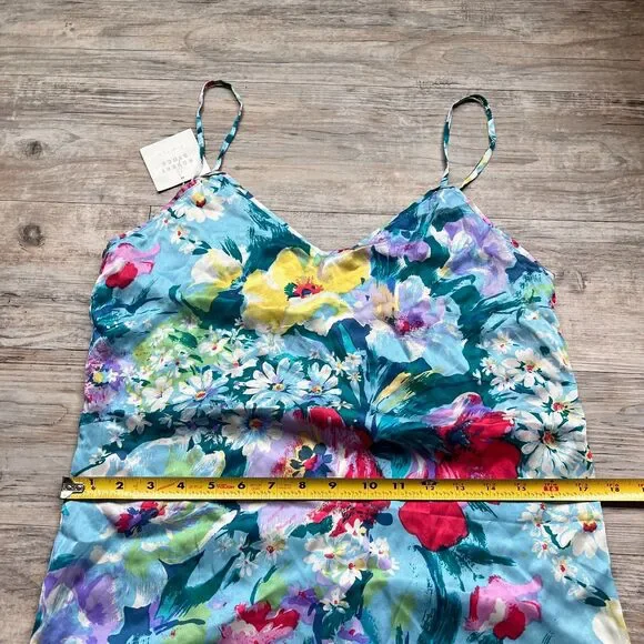 Robert Stock Silk Floral Slip Dress M NWT Blue Multicolor Spaghetti Strap Summer - Picture 6 of 10